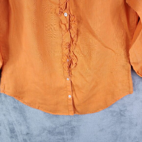 Womens Orange Lauren Ralph Lauren 100% Linen Blouse Top 3/4 Sleeves button up XS - Picture 3 of 10
